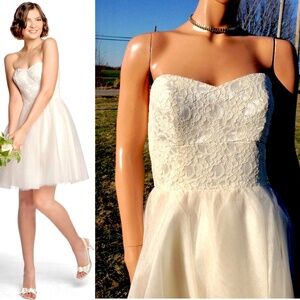$210 David Tutura/GG 560 Designer Tulle Strapless Mini Wedding Dress CREAM~8~NWT
